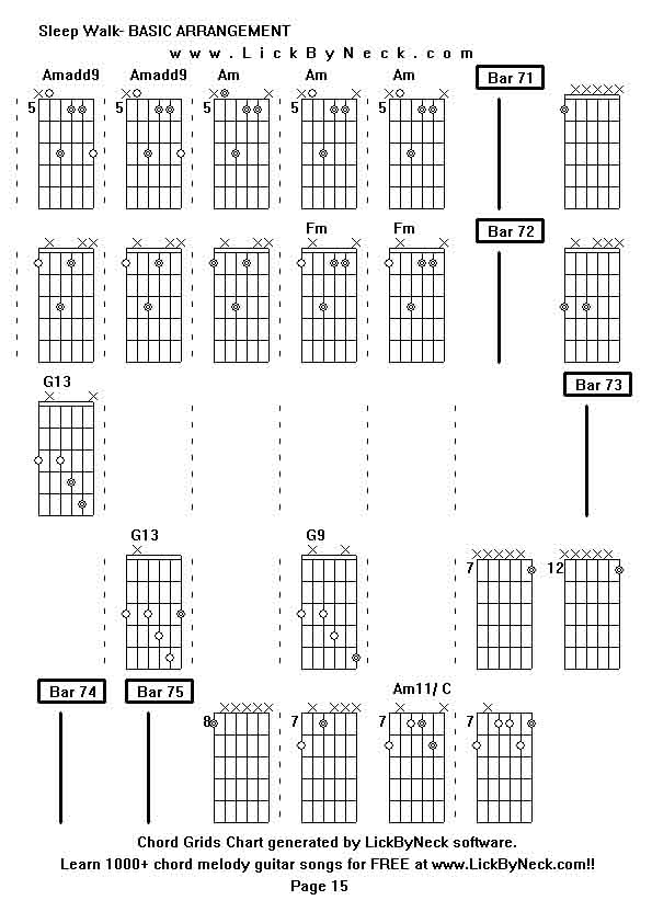 Chord Grids Chart of chord melody fingerstyle guitar song-Sleep Walk- BASIC ARRANGEMENT,generated by LickByNeck software.